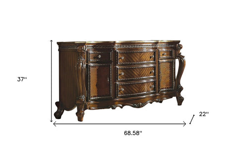 69" Brown Solid and Manufactured Wood Five Drawer Triple Dresser