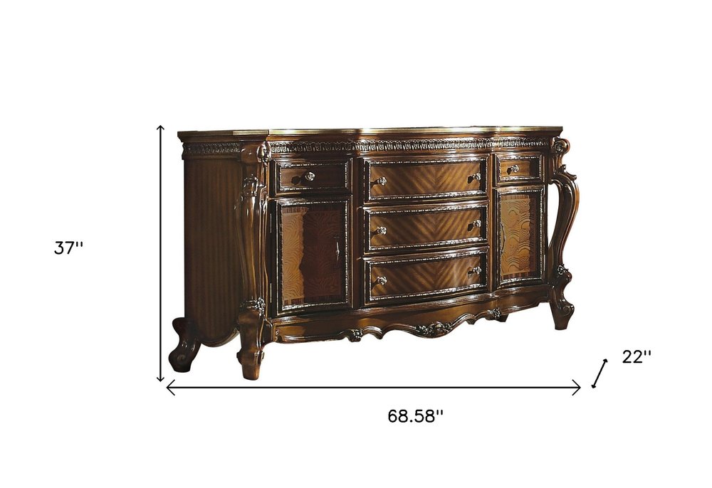 37" Brown Wood Two Door Five Drawer Combo Dresser