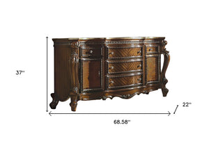 37" Brown Wood Two Door Five Drawer Combo Dresser
