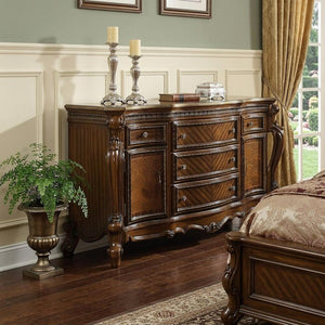 37" Brown Wood Two Door Five Drawer Combo Dresser