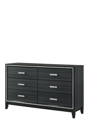 63" Black Wood Six Drawer Double Dresser