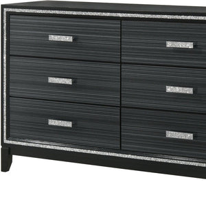 63" Black Wood Six Drawer Double Dresser
