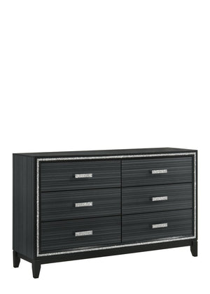 63" Black Wood Six Drawer Double Dresser