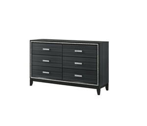 63" Black Wood Six Drawer Double Dresser