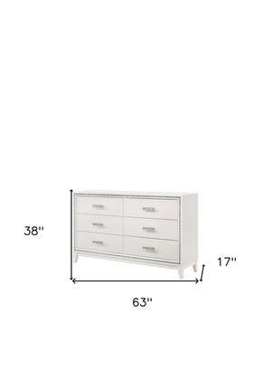 63" White Solid and Manufactured Wood Six Drawer Double Dresser