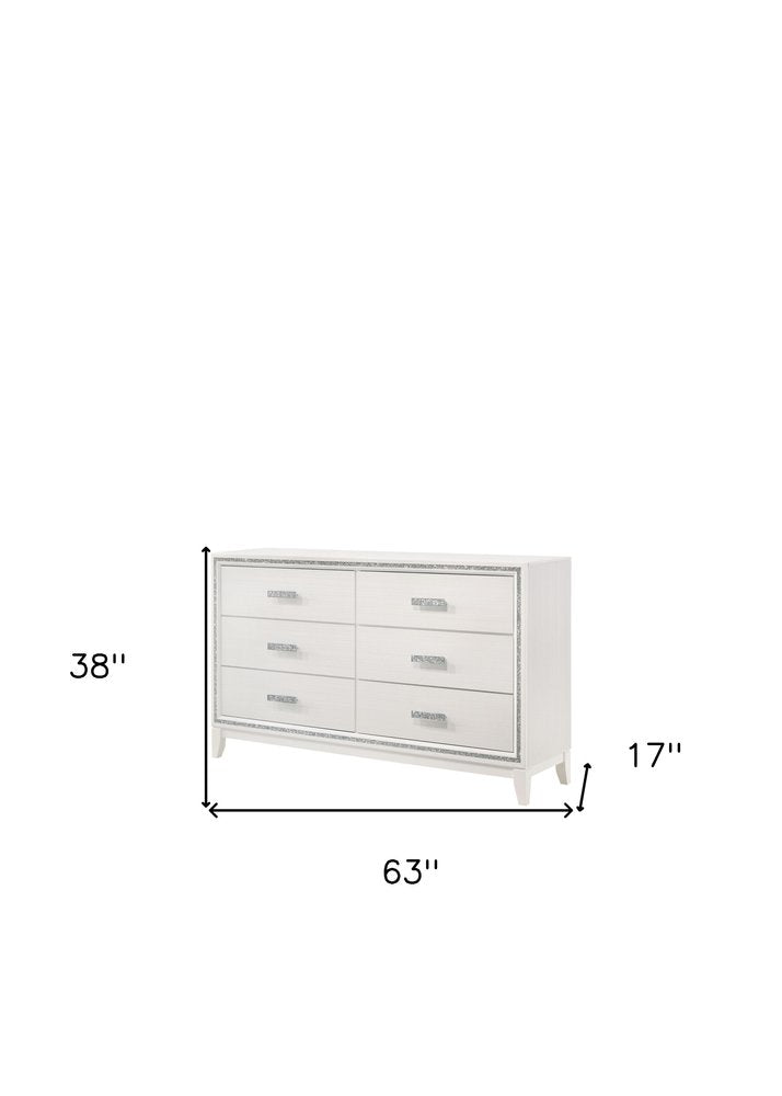 63" White Wood Six Drawer Double Dresser