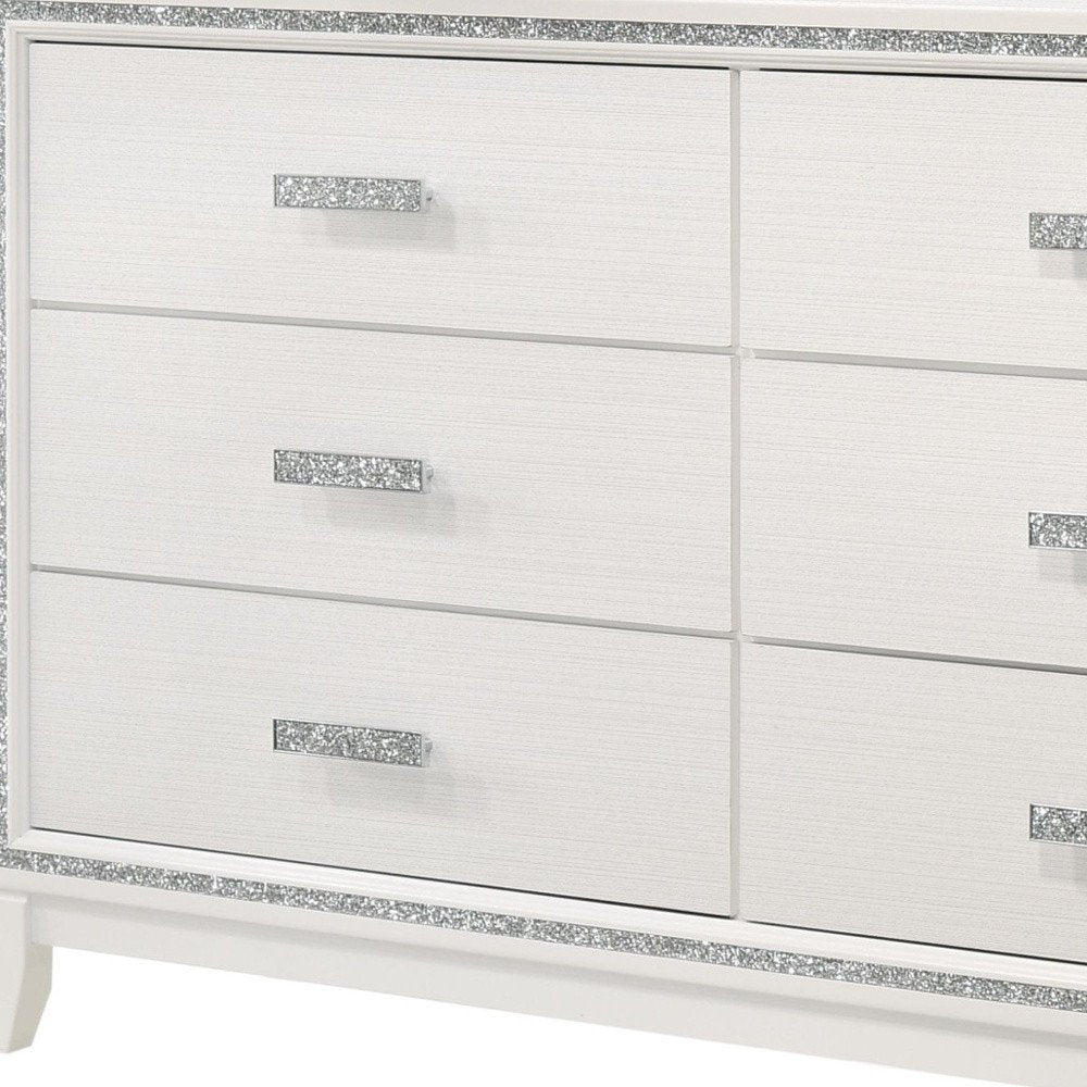 63" White Wood Six Drawer Double Dresser