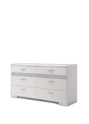 63" White Wood Eight Drawer Double Dresser