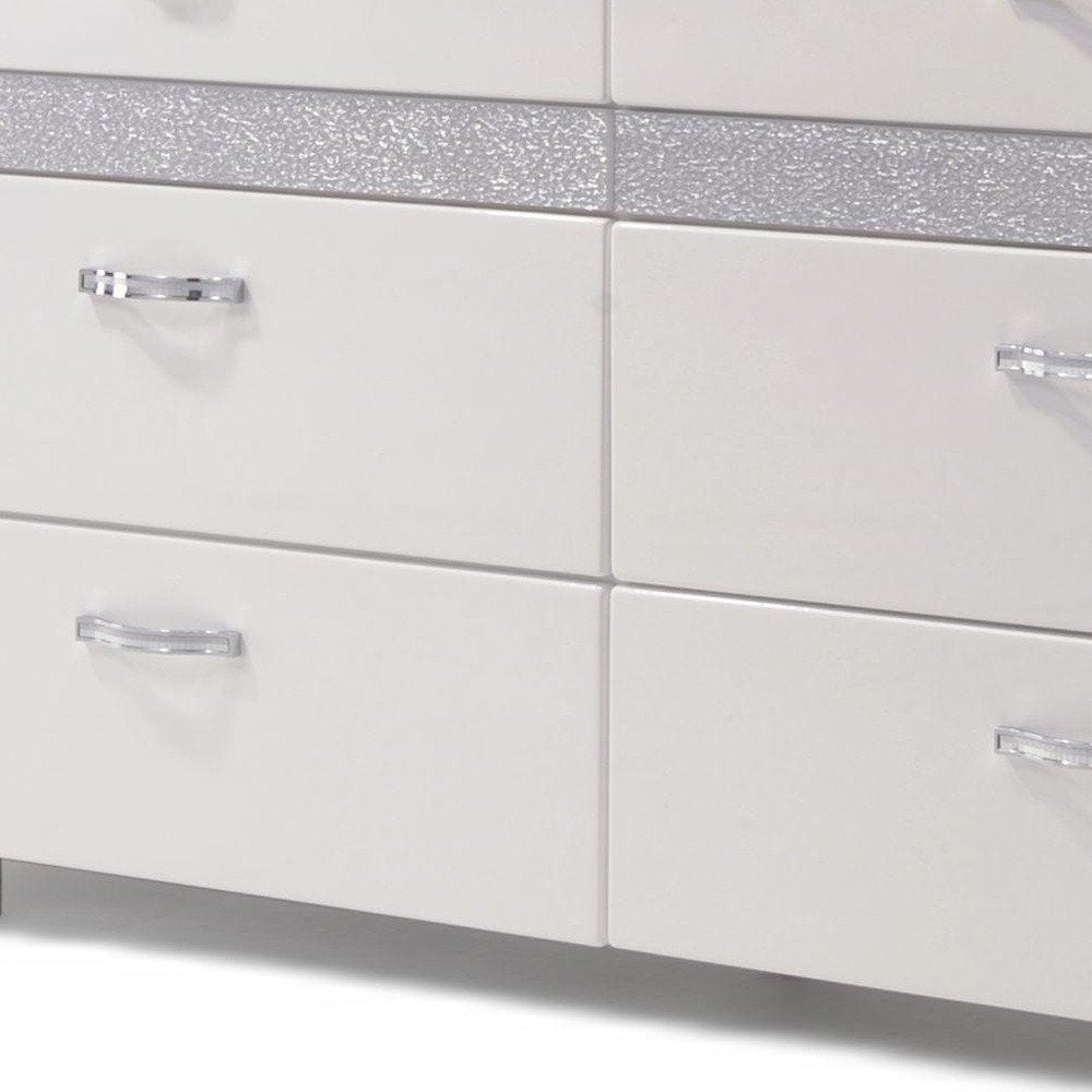 63" White Wood Eight Drawer Double Dresser