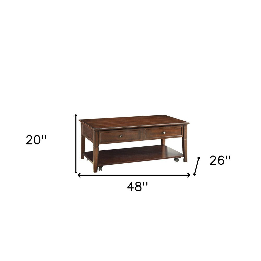 48" Brown Wood Lift Top Coffee Table With Shelf