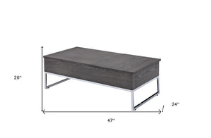 47" Gray and Silver Wood Lift Top Frame Coffee Table