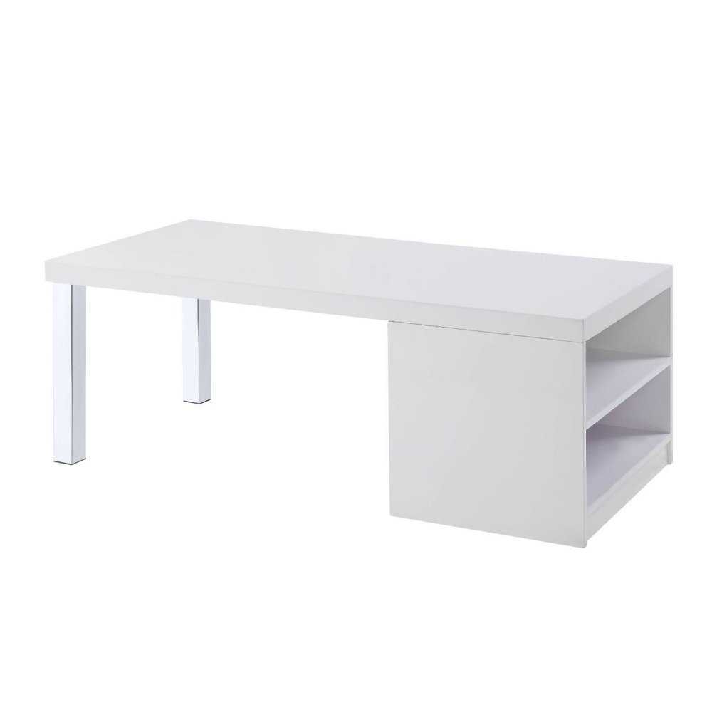 47" White and Silver Wood And Metal Frame Coffee Table With Shelf