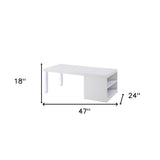 47" White and Silver Wood And Metal Frame Coffee Table With Shelf