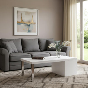 47" White and Silver Wood And Metal Frame Coffee Table With Shelf