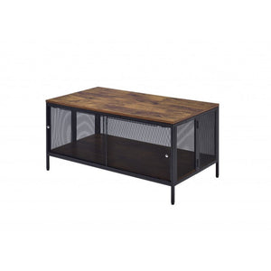 41" Brown and Black Wood And Metal Frame Coffee Table With Shelf
