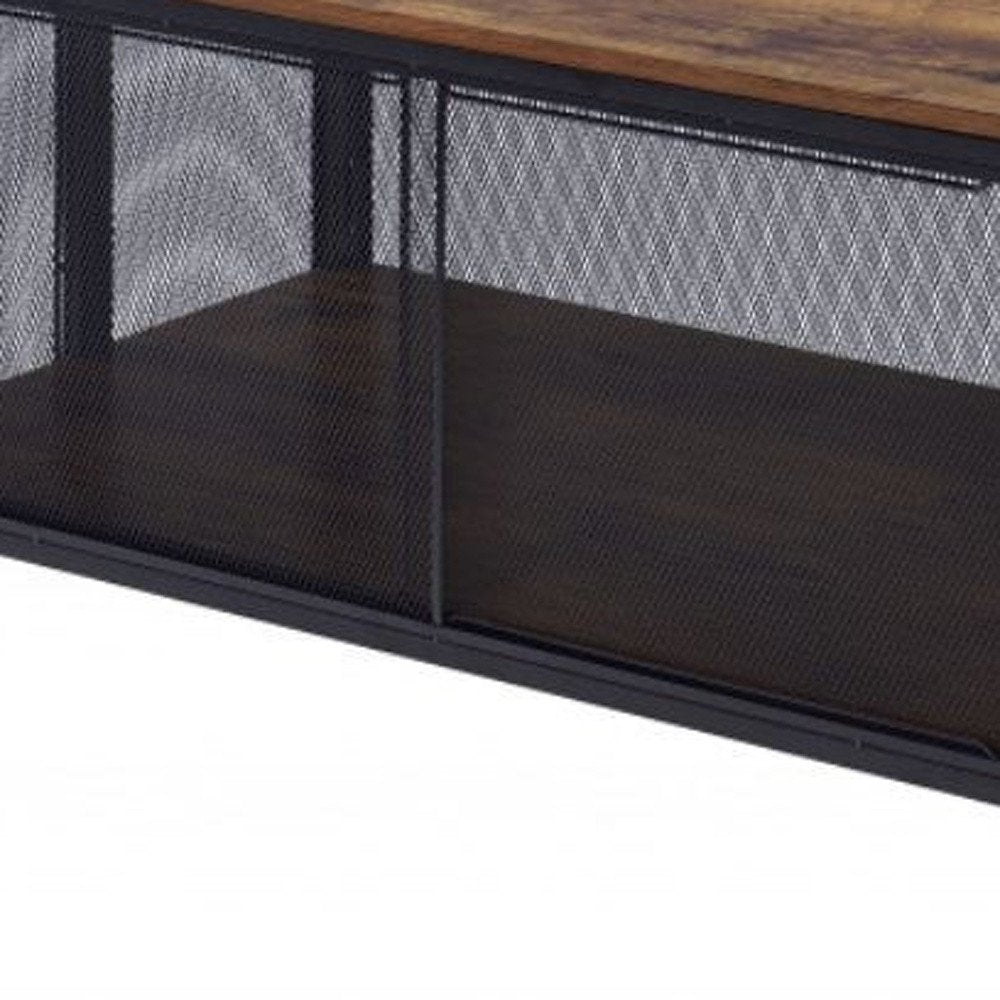 41" Brown and Black Wood And Metal Frame Coffee Table With Shelf