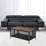 41" Brown and Black Wood And Metal Frame Coffee Table With Shelf