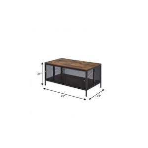 41" Brown and Black Wood And Metal Frame Coffee Table With Shelf
