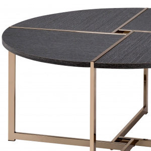 35" Black and Champagne Metal Round Cross Legs Coffee Table