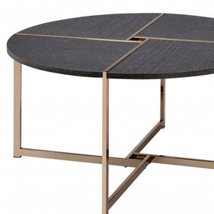 35" Black and Champagne Metal Round Cross Legs Coffee Table
