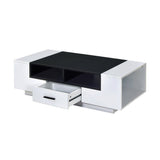 47" Black and White Wood Floor Shelf Coffee Table With Drawer And Three Shelves