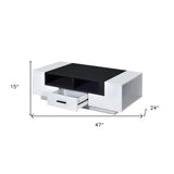 47" Black and White Wood Floor Shelf Coffee Table With Drawer And Three Shelves