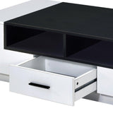 47" Black and White Wood Floor Shelf Coffee Table With Drawer And Three Shelves