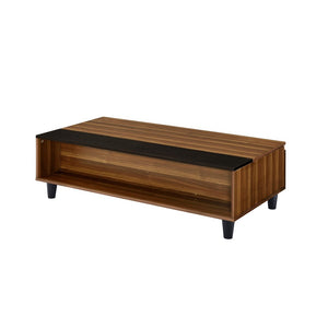 47" Brown and Black Wood Lift Top Coffee Table With Shelf