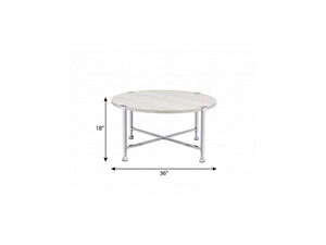 36" White and Silver Metal Round Cross Legs Coffee Table