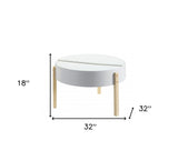 32" White and Natural Wood And Solid Wood Round Coffee Table