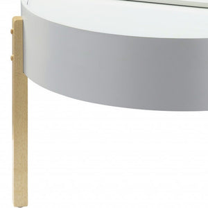 32" White and Natural Wood And Solid Wood Round Coffee Table