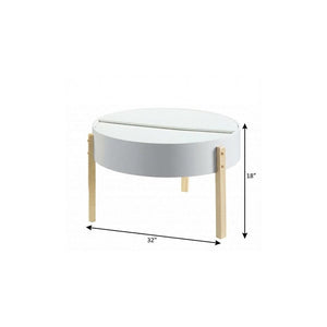 32" White and Natural Wood And Solid Wood Round Coffee Table