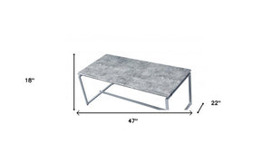 47" Gray and Silver PVC Veneer And Metal Sled Coffee Table