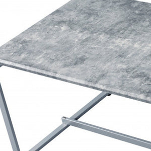 47" Gray and Silver PVC Veneer And Metal Sled Coffee Table