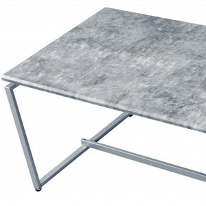47" Gray and Silver PVC Veneer And Metal Sled Coffee Table
