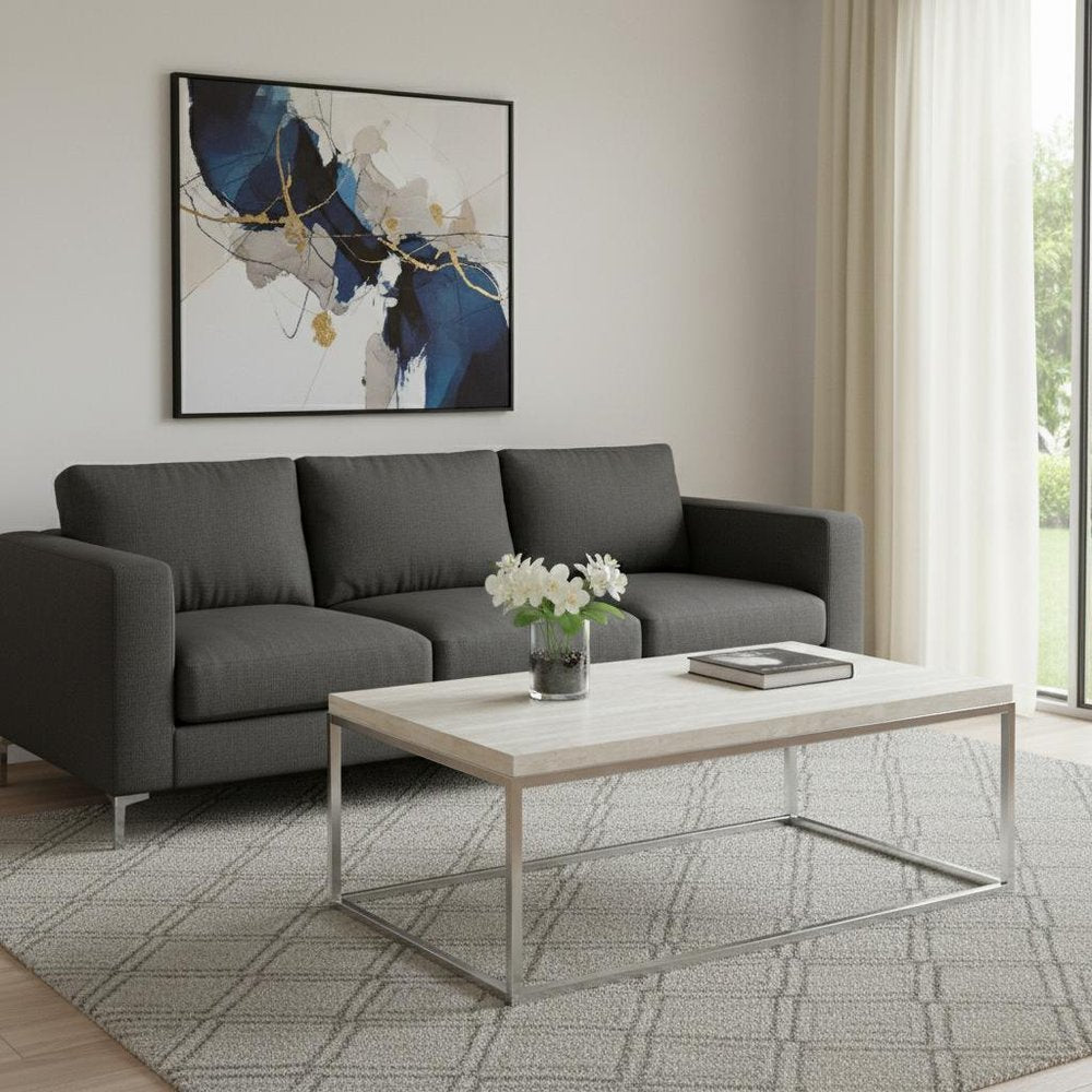 48" Chrome And White Oak Manufactured Wood And Metal Rectangular Coffee Table