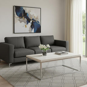 48" Chrome And White Oak Manufactured Wood And Metal Rectangular Coffee Table