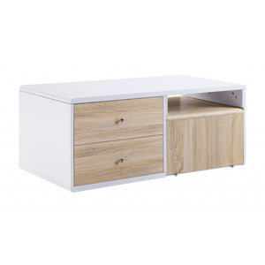 47" White and Natural Wood Frame Coffee Table With Two Drawers