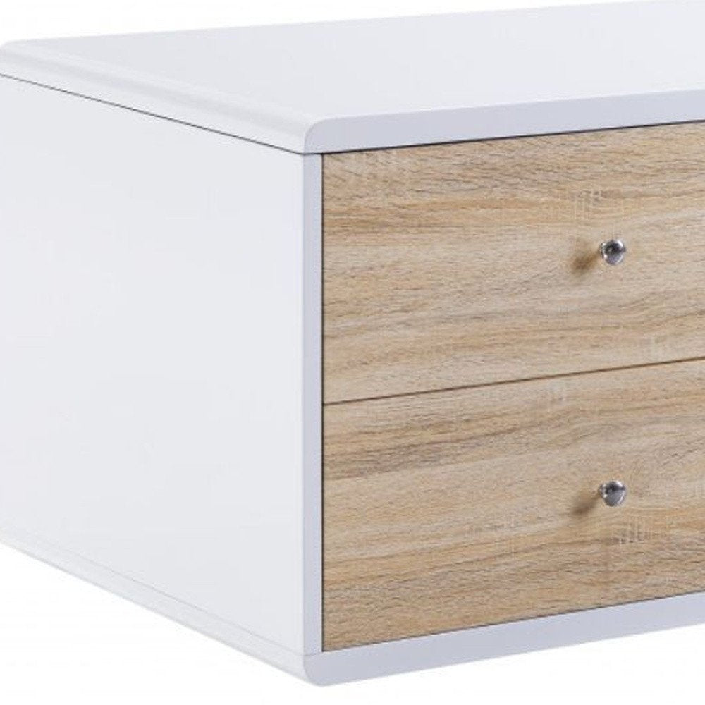 47" White and Natural Wood Frame Coffee Table With Two Drawers