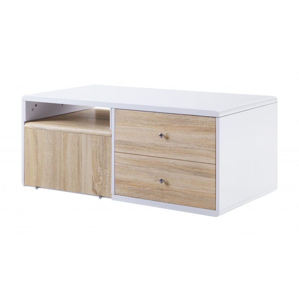 47" White and Natural Wood Frame Coffee Table With Two Drawers