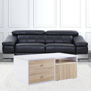 47" White and Natural Wood Frame Coffee Table With Two Drawers
