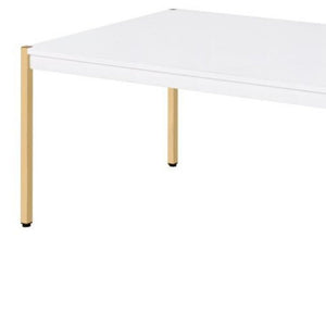 48" White and Gold Wood And Metal Coffee Table
