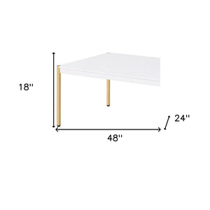 48" White and Gold Wood And Metal Coffee Table