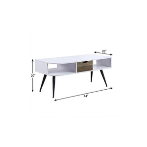 44" White and Black Melamine Veneer And Metal Coffee Table With Drawer And Shelf
