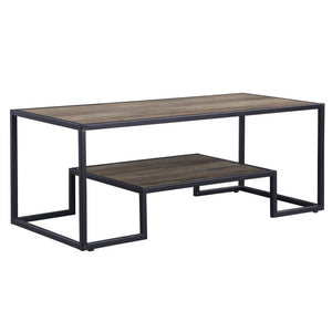 45" Brown and Black Metal Sled Coffee Table With Shelf