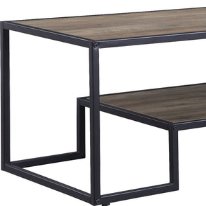45" Brown and Black Metal Sled Coffee Table With Shelf