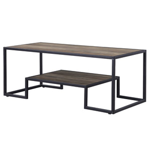 45" Brown and Black Metal Sled Coffee Table With Shelf