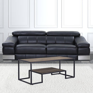 45" Brown and Black Metal Sled Coffee Table With Shelf
