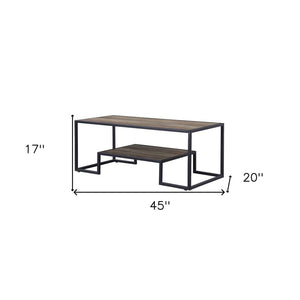 45" Brown and Black Metal Sled Coffee Table With Shelf