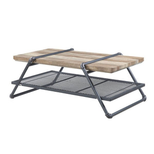 47" Natural and Gray Metal Sled Coffee Table With Shelf